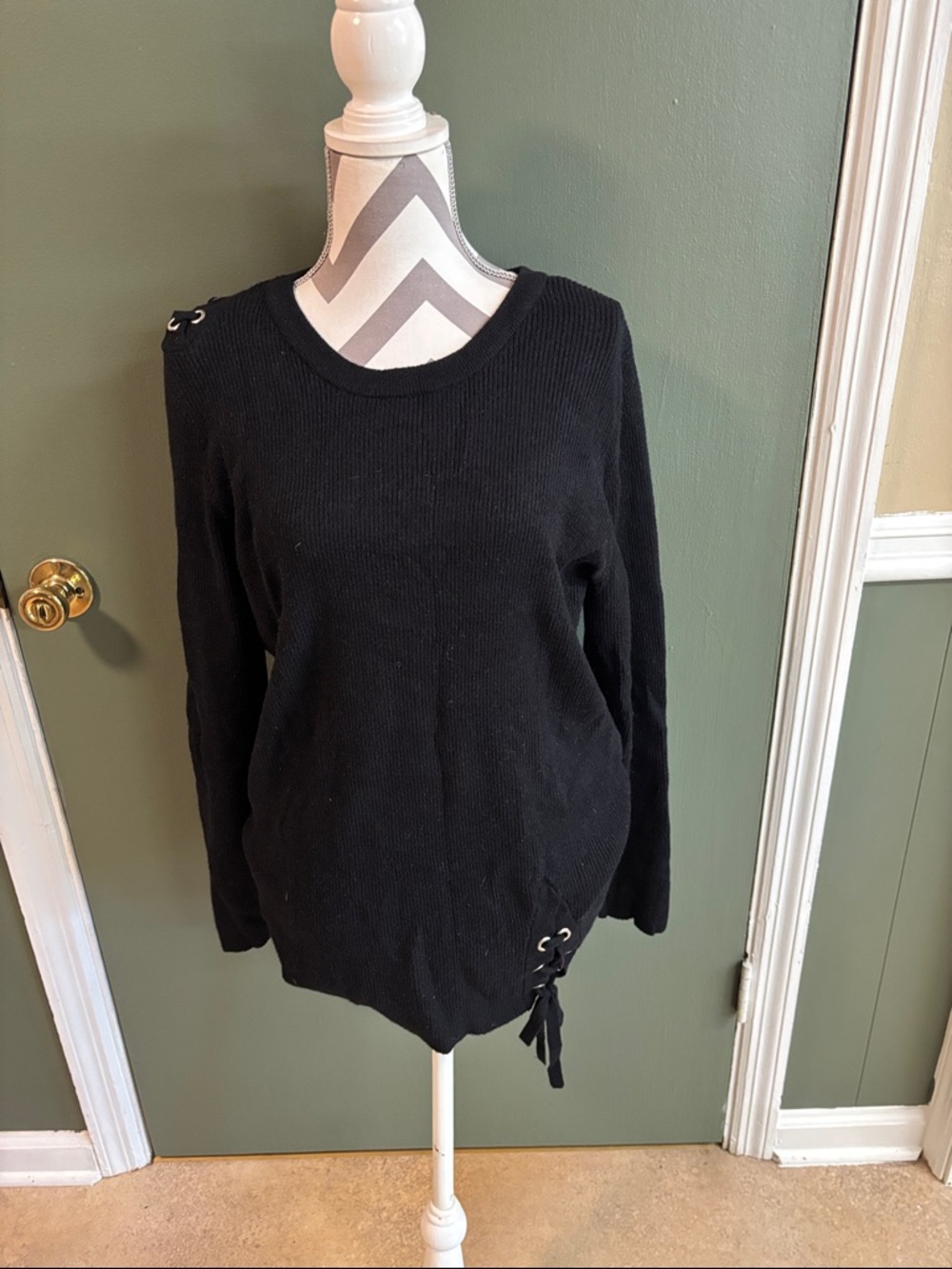 torrid Black Lace-Up Shoulder & Hem Knit Sweater